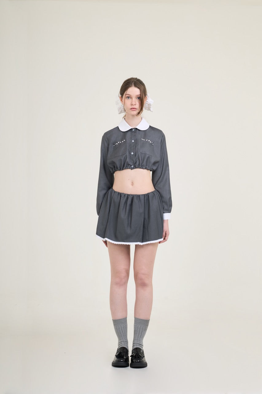 Waffle Cropped Shirt Grey