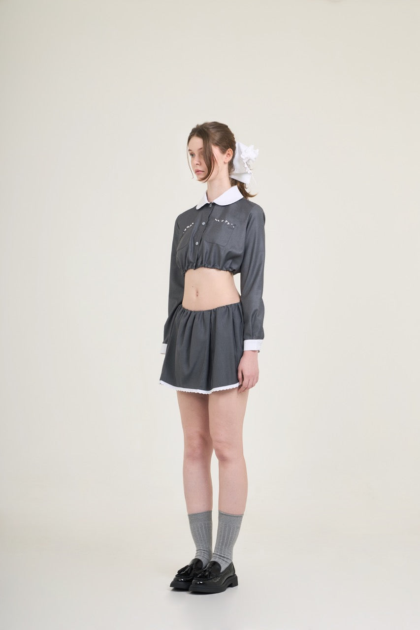 Waffle Cropped Shirt Grey
