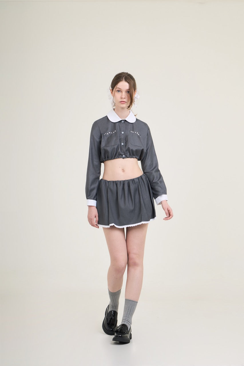 Waffle Cropped Shirt Grey