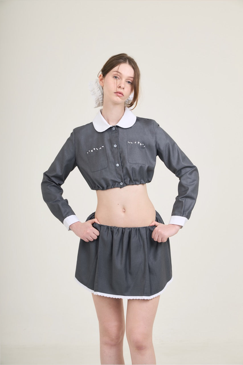 Waffle Cropped Shirt Grey