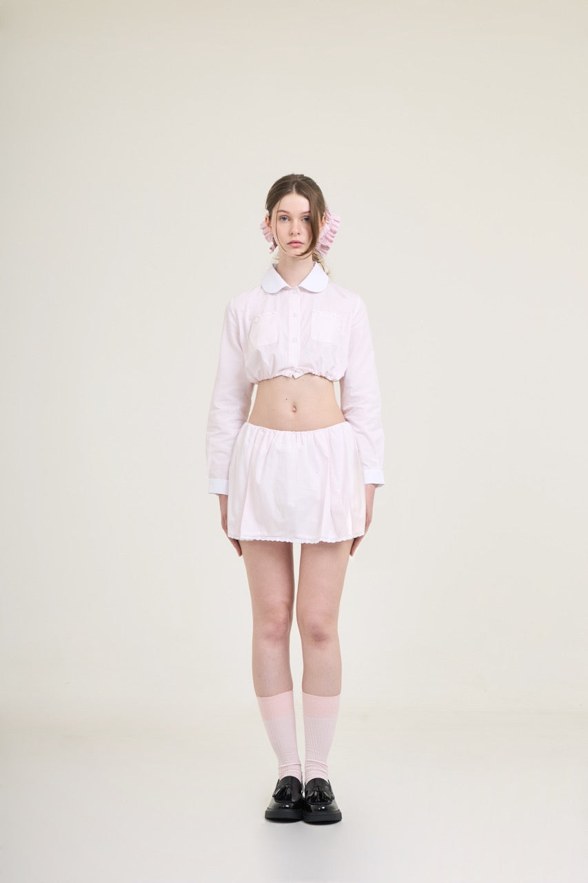 Waffle Cropped Shirt Pink
