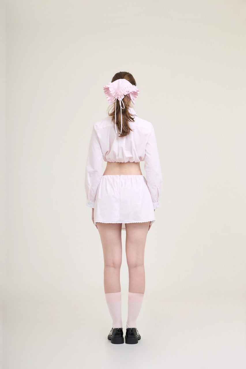 Waffle Cropped Shirt Pink