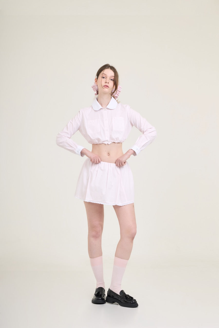 Waffle Cropped Shirt Pink