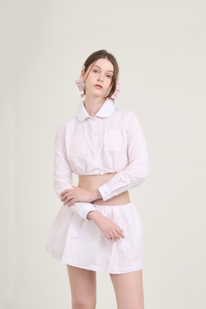 Waffle Cropped Shirt Pink