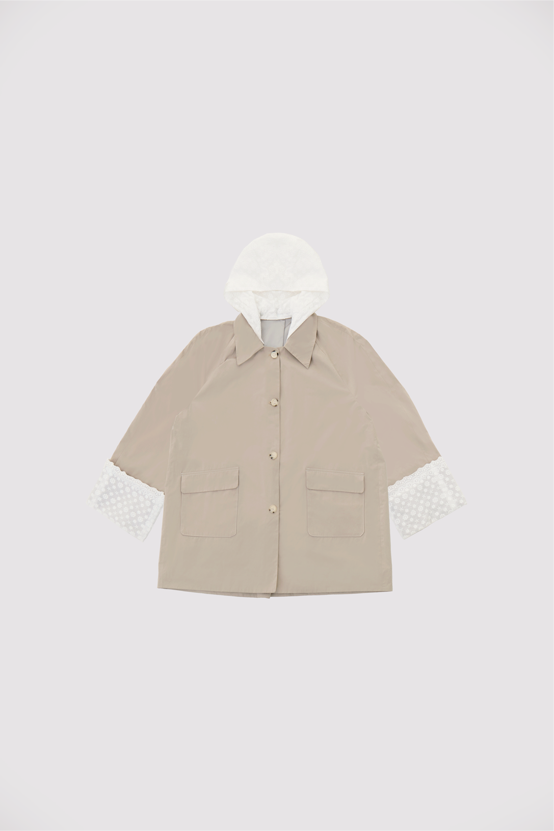 Daisy Trench Coat with Lace Cuffs & Detachable Hood