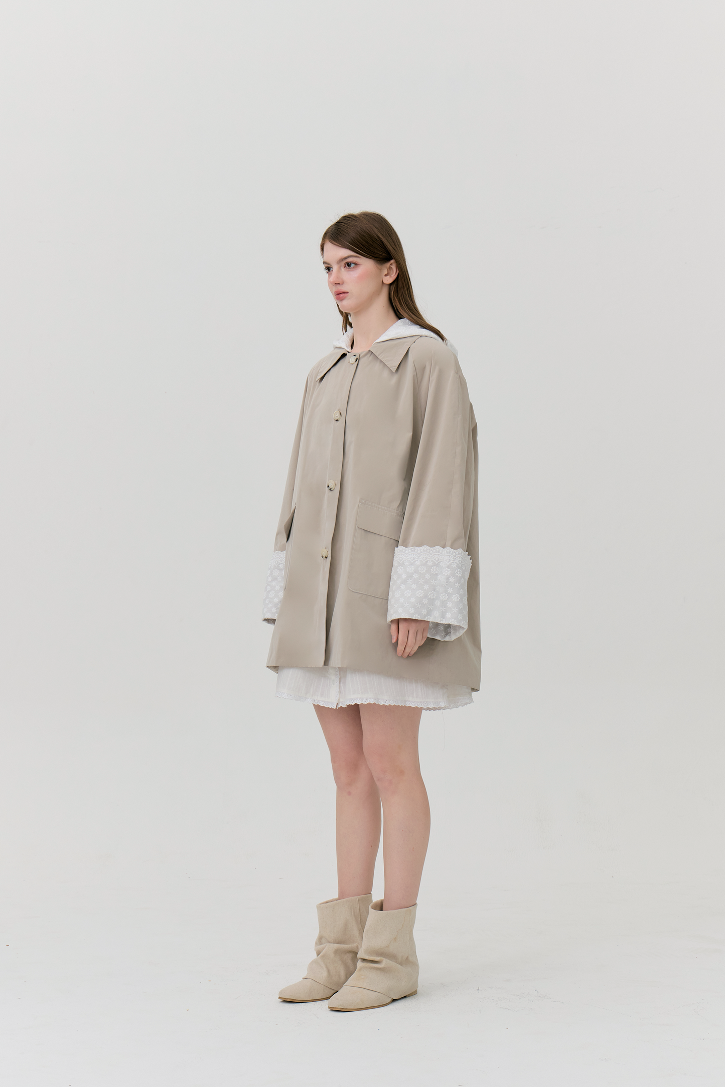 Daisy Trench Coat with Lace Cuffs & Detachable Hood
